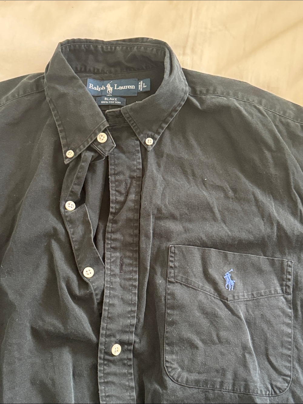 Ralph Lauren Black Button-Down Oxford Shirt with Blue Pony